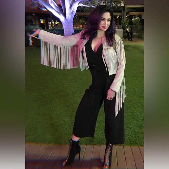 Faux Suede Fringe Jacket Beige Size Medium - Picture 12 of 12